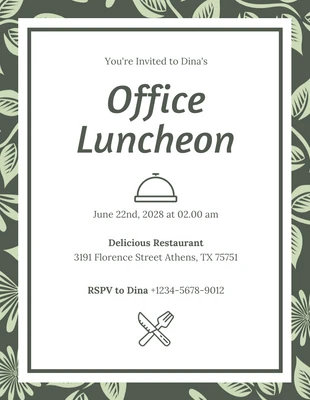 Free  Template: Green Floral Pattern Office Luncheon Invitation