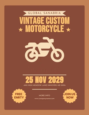 Free  Template: Pôster Motocicleta Vintage Clássica Marrom