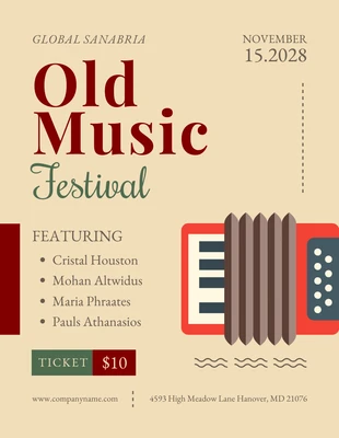 Free  Template: Poster del festival musicale vintage semplice marrone chiaro e marrone