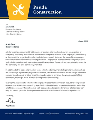 Free  Template: Blue And Yellow Modern Construction Letterhead Template