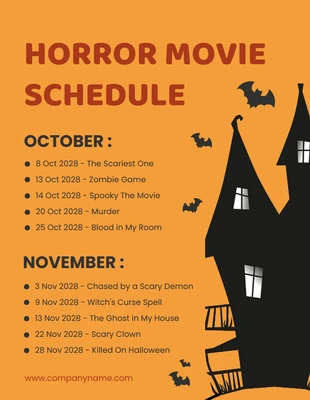 Free  Template: Yellow Horror Movie Schedule Template