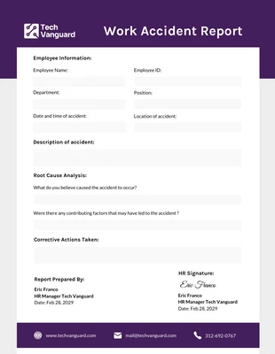 Free  Template: Work Accident Report Template