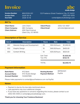 business  Template: Simple Blue and Yellow Freelance Invoice