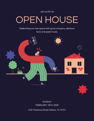 Free  Template: Colorful Illustration Simple Open House Invitation Letter