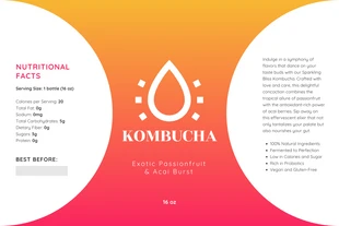 premium  Template: Etikett für Kombucha-Getränkewasserflaschen mit Farbverlauf