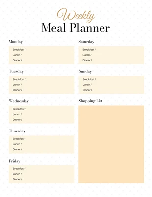 Free  Template: Planificador semanal de comidas blancas y amarillas
