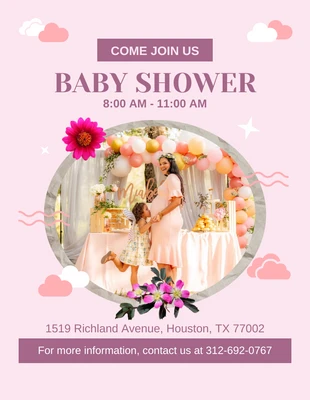 Free  Template: Flyer de douche de bébé rose pâle avec illustration mignonne