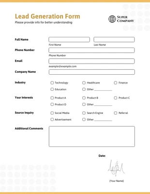 business  Template: Yellow and White Simple Lead Generation Forms