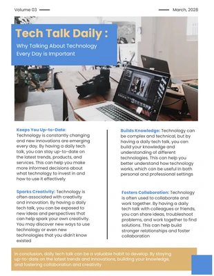 Free  Template: Newsletter giornaliera Blue and Yellow Tech Talk