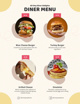 Free  Template: cream modern all day diner delights menu