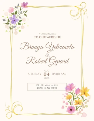 Free  Template: Biglietto per il ricevimento di nozze con cornice floreale color crema