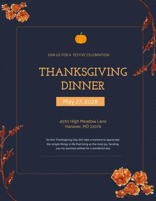 Dark Blue Thanksgiving Invitation