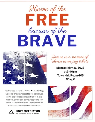 Free  Template: Memorial Day Company Tribute: Inspiring Quote Event Flyer