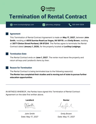 Free  Template: Termination of Rental Contract Template