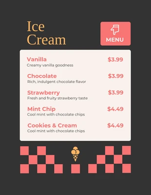 Free  Template: Menú simple de helado oscuro