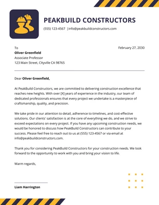 business  Template: Navy And Yellow Construction Letterhead