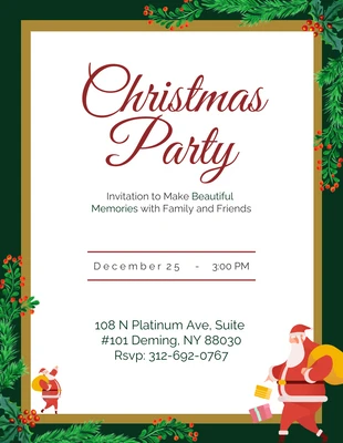 Green White Red and Gold Christmas Party Invitation
