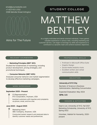 Free  Template: Green Sage Student College Resume Template
