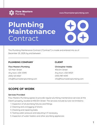 Free  Template: Plumbing Maintenance Contract Template