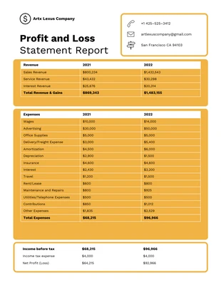 business  Template: Profit And Loss Template
