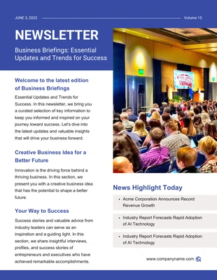 Blue modern simple business briefings company newsletter