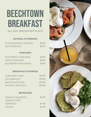 Free  Template: Menú de desayuno minimalista pastel verde claro