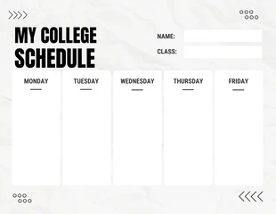 Free  Template: White And Black Modern Texture My College Schedule Template