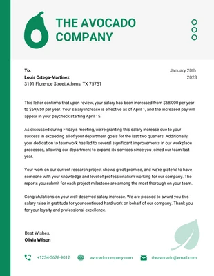 Free  Template: Light Grey And Green Simple Salary Increase Letter