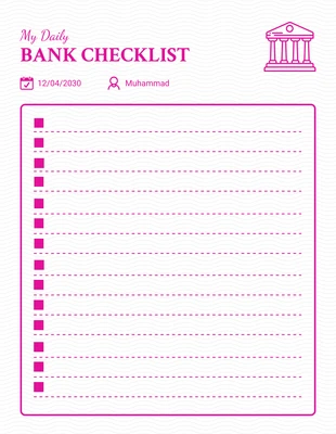 Free  Template: White And Pink Clean Daily Work Bank Checklist
