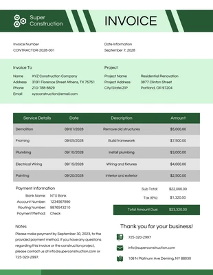 Free  Template: Simple Green Contractor Invoice