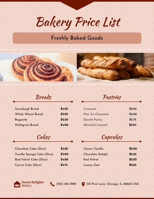 Free  Template: Bakery Price List Template