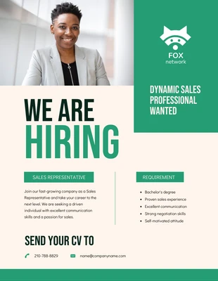 Free  Template: Green and Soft Cream Sales Hiring Poster