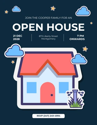 Free Template: Dark Blue Open House Invitation Letter