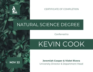 Natural Science Certificate of Completion