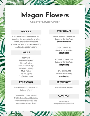 Free  Template: Foliage Resume
