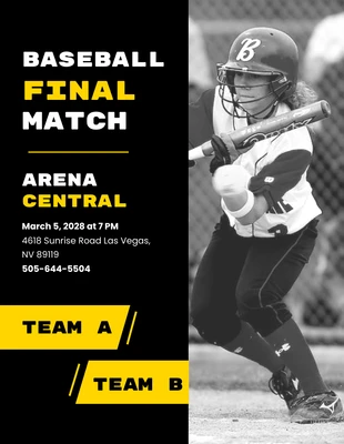 Black and Yellow Bold Baseball Match Poster Template
