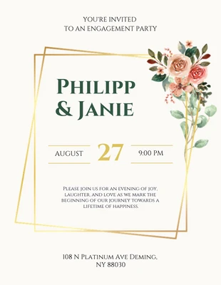 Free  Template: Einladung zur Verlobungsfeier mit cremefarbener und goldener Blume