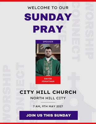 Free  Template: Modèle d'Affiche d'église de prière du dimanche rouge violet