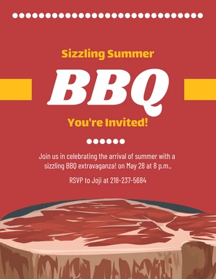 Free  Template: Rot Minimalistische Moderne Illustration Rindfleisch Steak BBQ Einladung