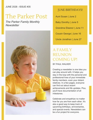 Free  Template: Bulletin familial simple blanc et jaune