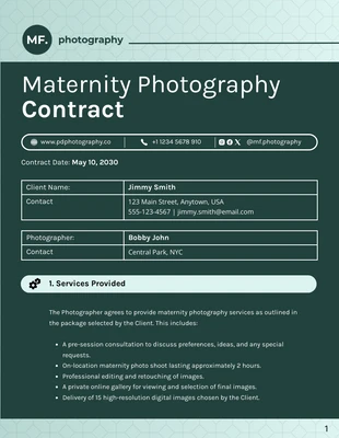 premium  Template: Contrato de fotografía de maternidad
