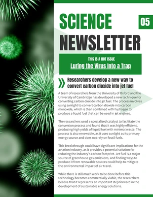 Free  Template: White And Green Modern Professional School Science Newsletter