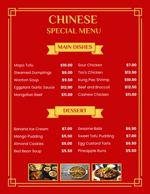 Free  Template: Red And Yellow Frame Chinese Food Menu