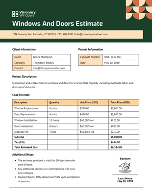 premium  Template: Modèle d'estimation de fenêtres et de portes