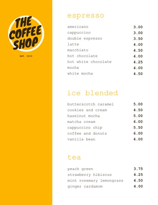 business  Template: Menu do Simple Orange Coffee Shop