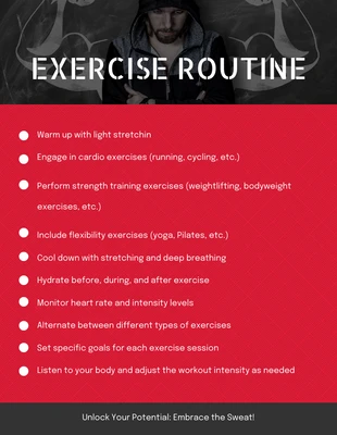 Free  Template: قائمة المراجعة الروتينية اليومية لممارسة التمارين الرياضية البسيطة باللونين الأحمر والأسود