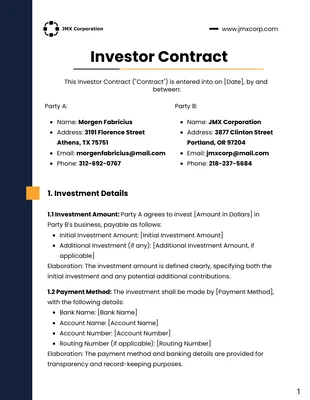 premium  Template: Yellow and Navy Blue Investor Contract