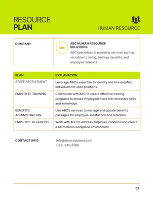 Free  Template: Simple Greeny Resource Plan