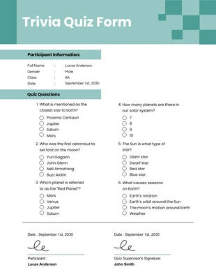 Free  Template: Simple Green Quiz Form