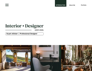 Free  Template: Apresentação do portfólio do designer de interiores branco e verde